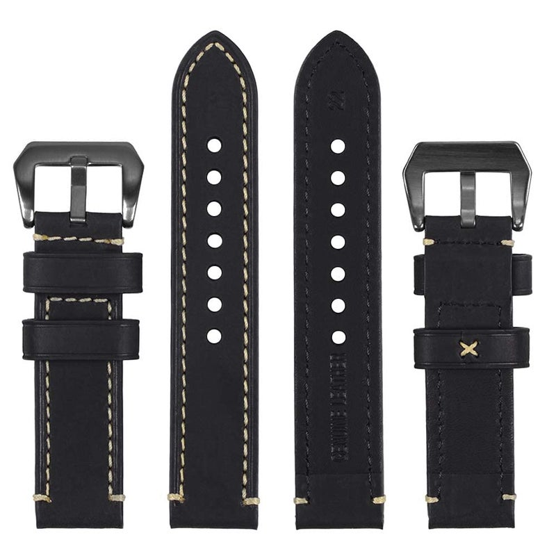 EACHE Leather Watch Bands for Men,Vintage Crazy Horse Leather & Vegetable Tanned Leather & Oil Waxed Thick Leather Watch Bands 20mm 22mm 24mm 26mm, Black-Black Buckle, 26mm, Vintage - Image 4